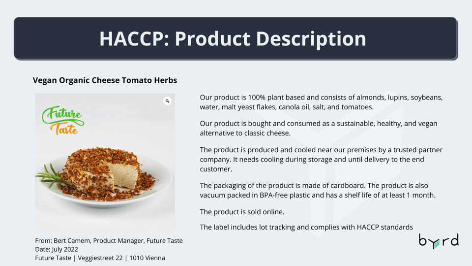 HACCP - product description